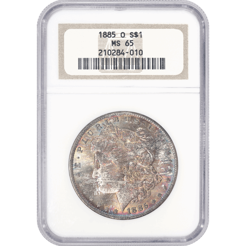 1885-O Morgan Silver Dollar NGC MS 65 Colorful Toning over a Satin White Luster