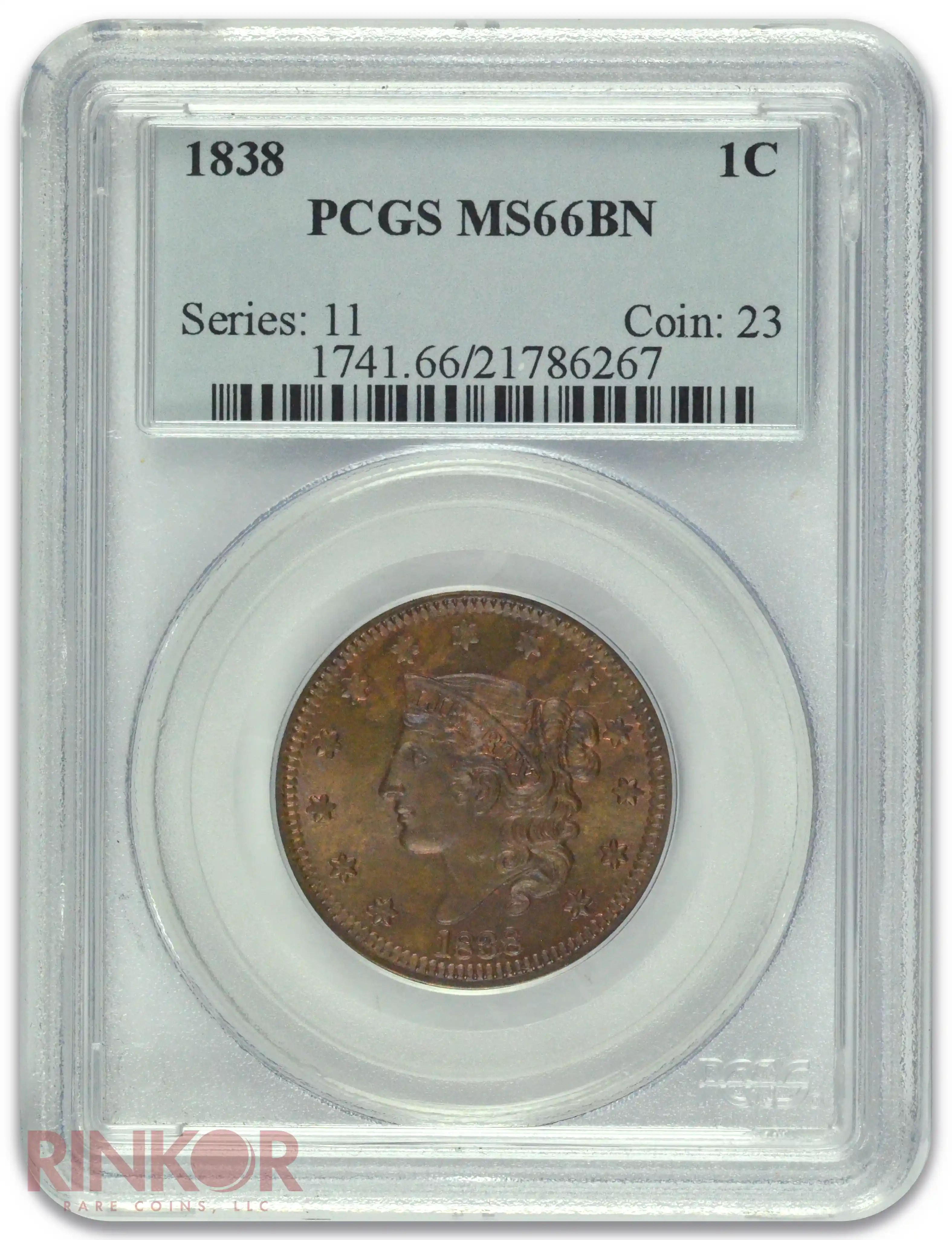 1838 Coronet Head Large Cent PCGS MS 66 BN
