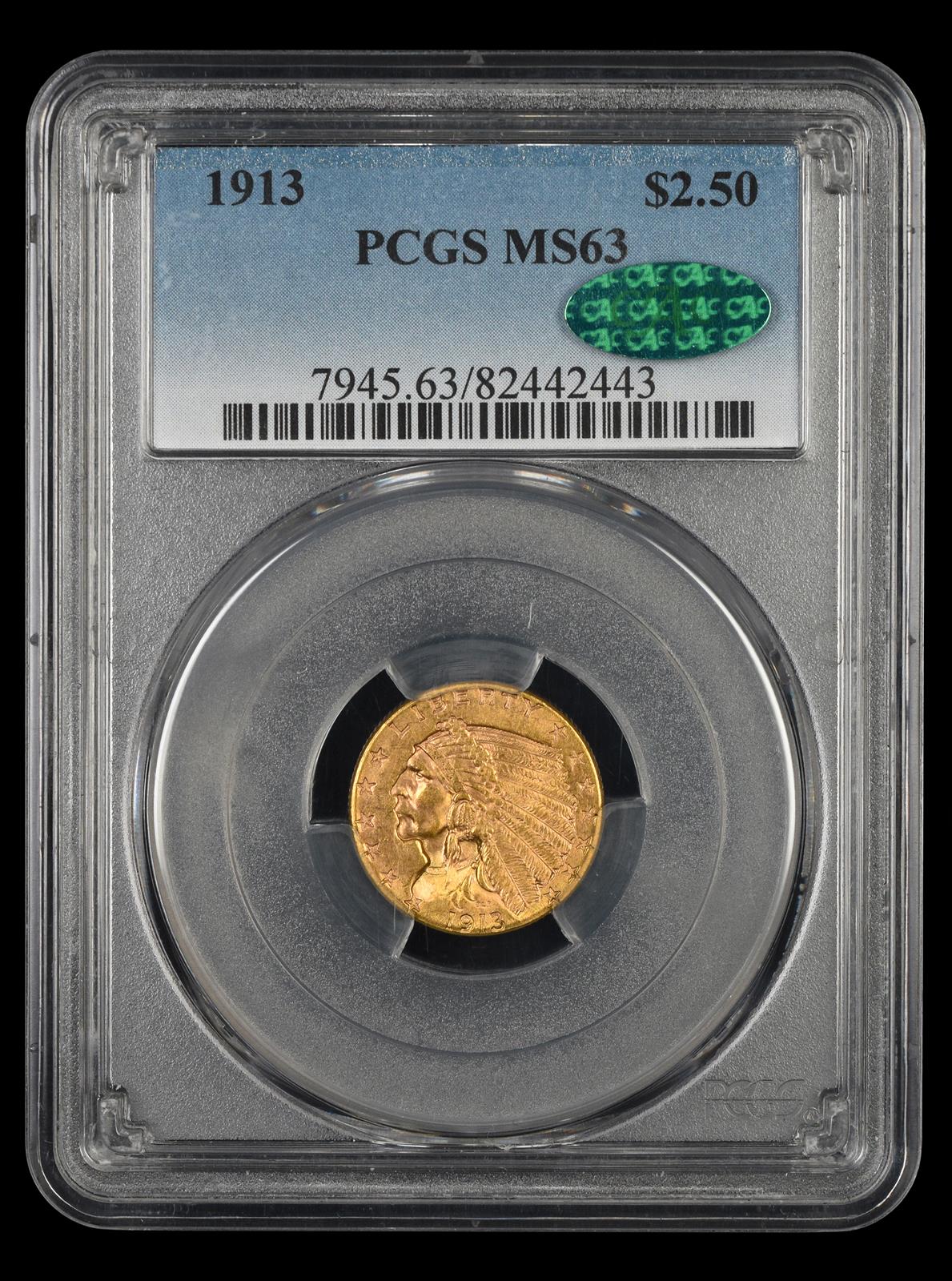 1913 $2.50 Gold PCGS MS 63 CAC