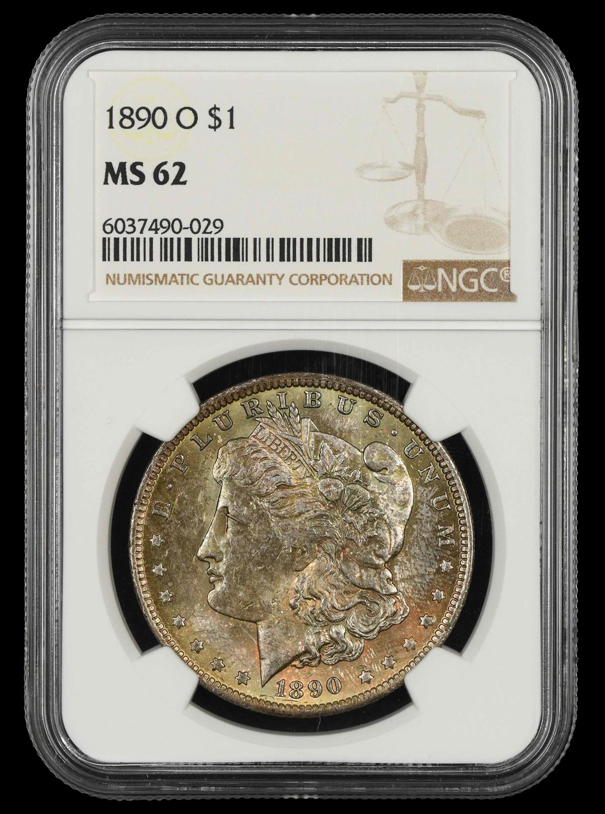 1890 O $1 NGC MS 62 