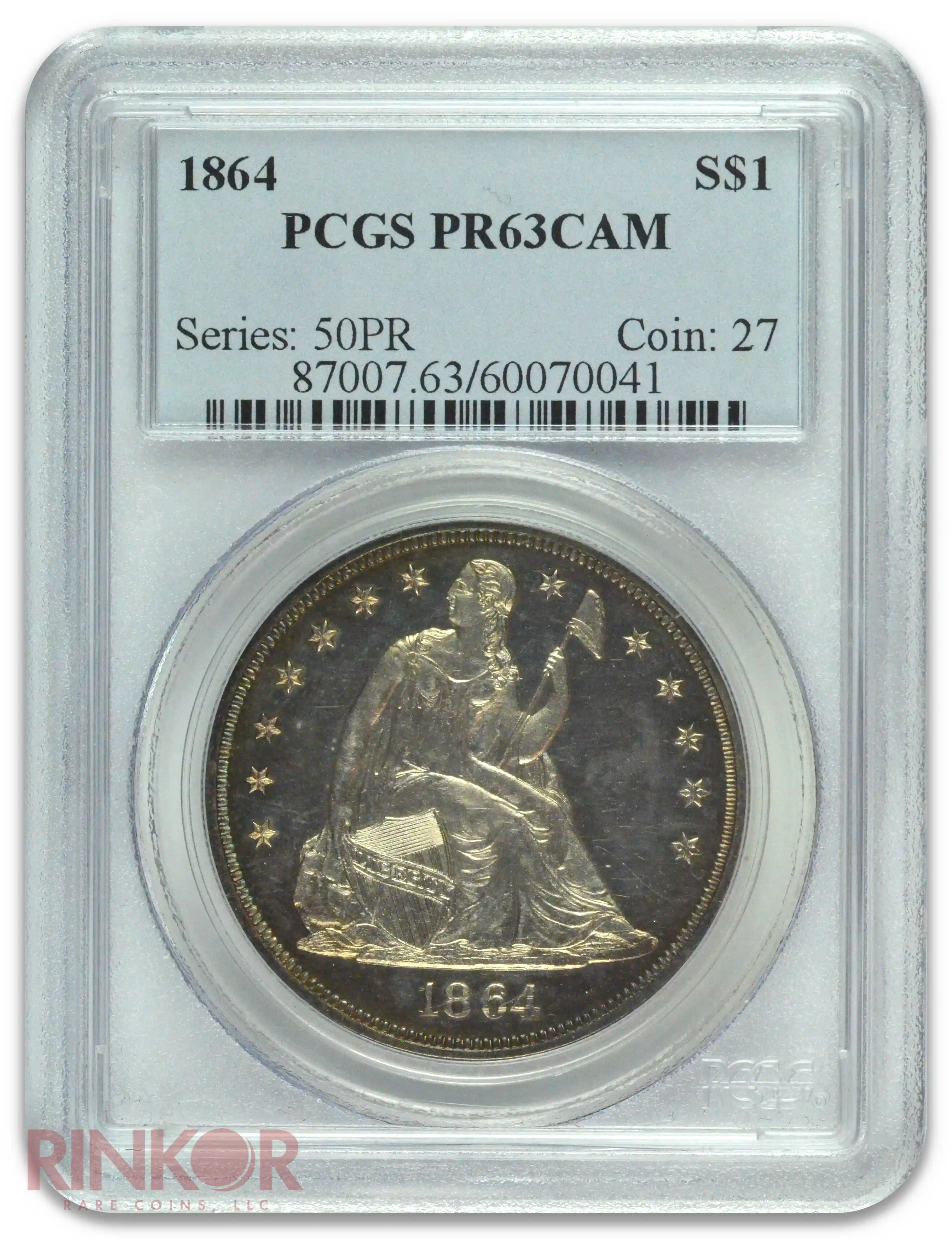 1864 $1 Seated Dollar PCGS PR 63 CAM
