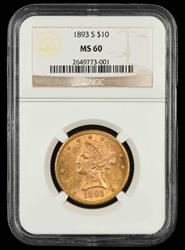 1893 S $10 Gold NGC MS 60
