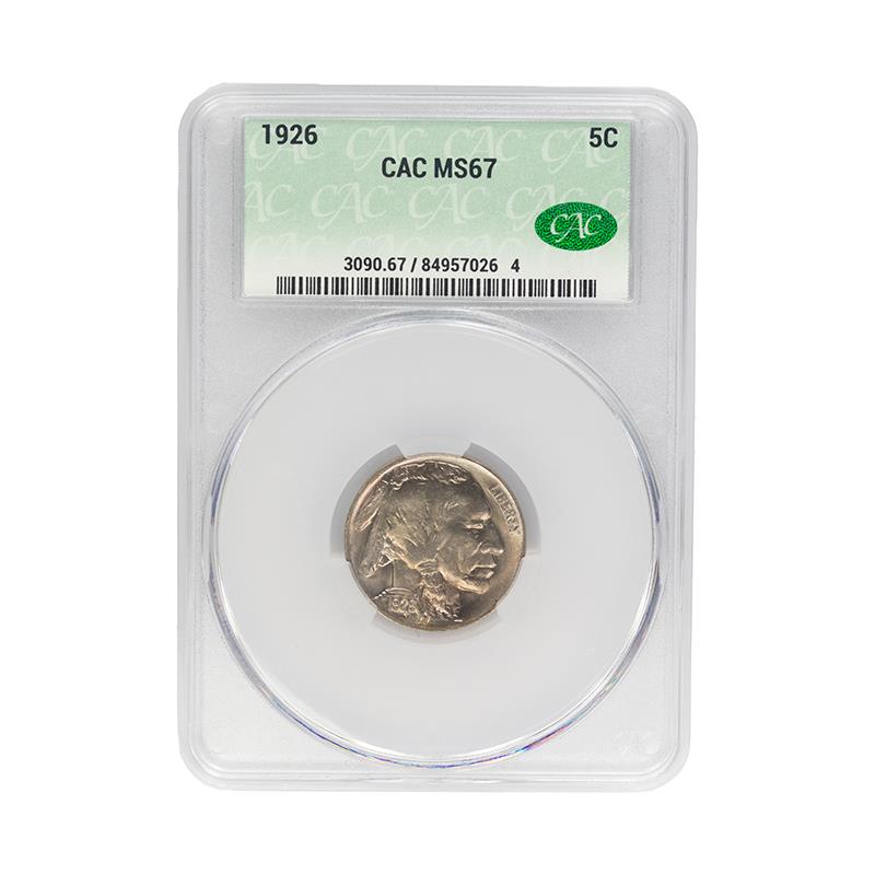 1926 Buffalo Nickel 5C CACG MS 67, CAC Certified Green