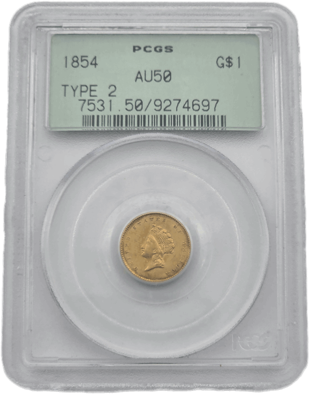 1854 Indian Head PCGS AU50 OGH T2