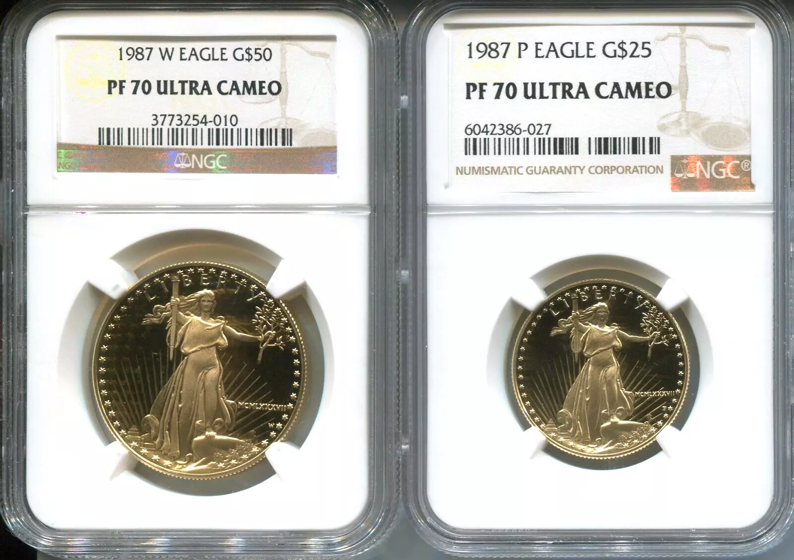 1987 2 Coin American Gold Eagle Set PF70 