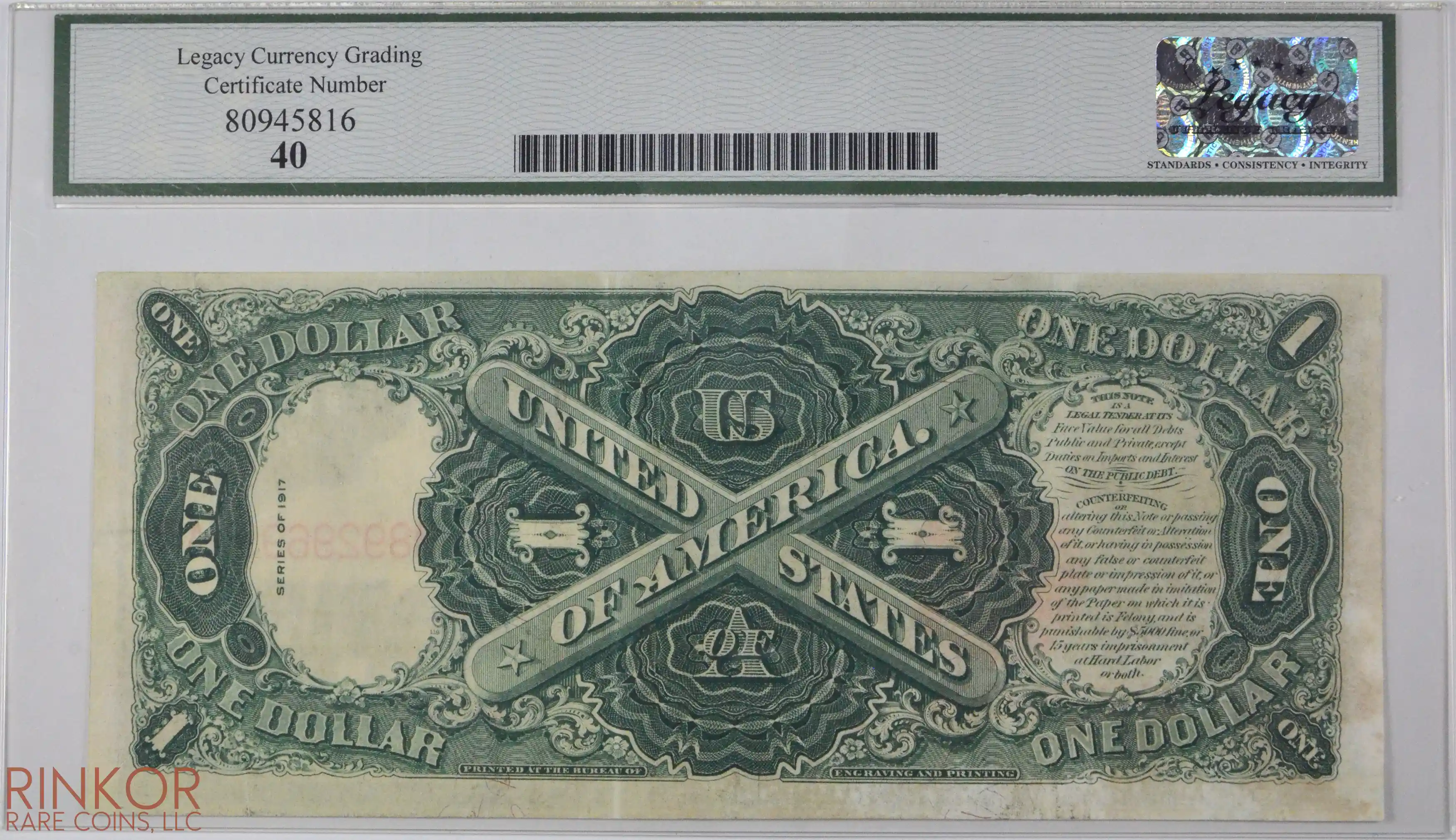 1917 $1 Fr. 39 Legal Tender LCG XF-40