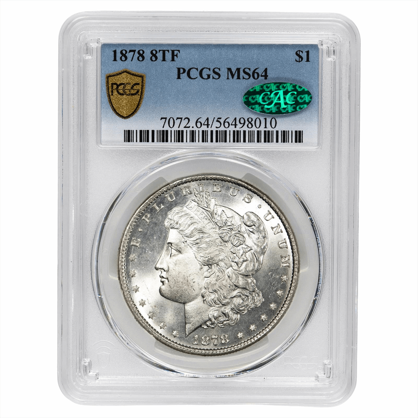 1878 8TF Morgan Silver Dollar $1 PCGS MS 64 CAC