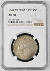 1842  Medium Date Seated Liberty NGC AU58