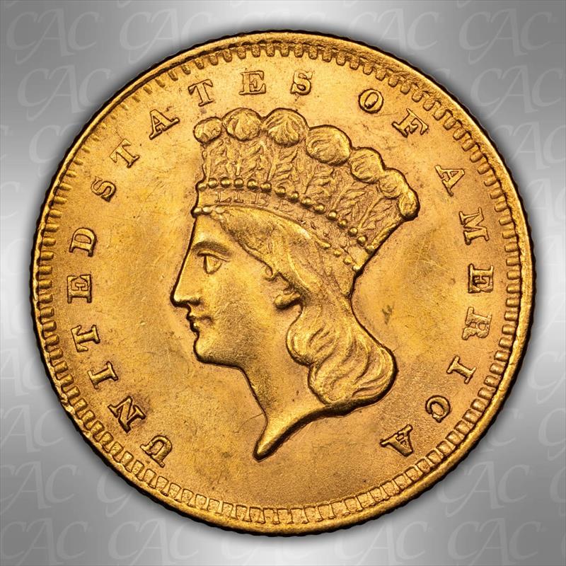1856 Slanted 5 G$1 CACG MS 63 