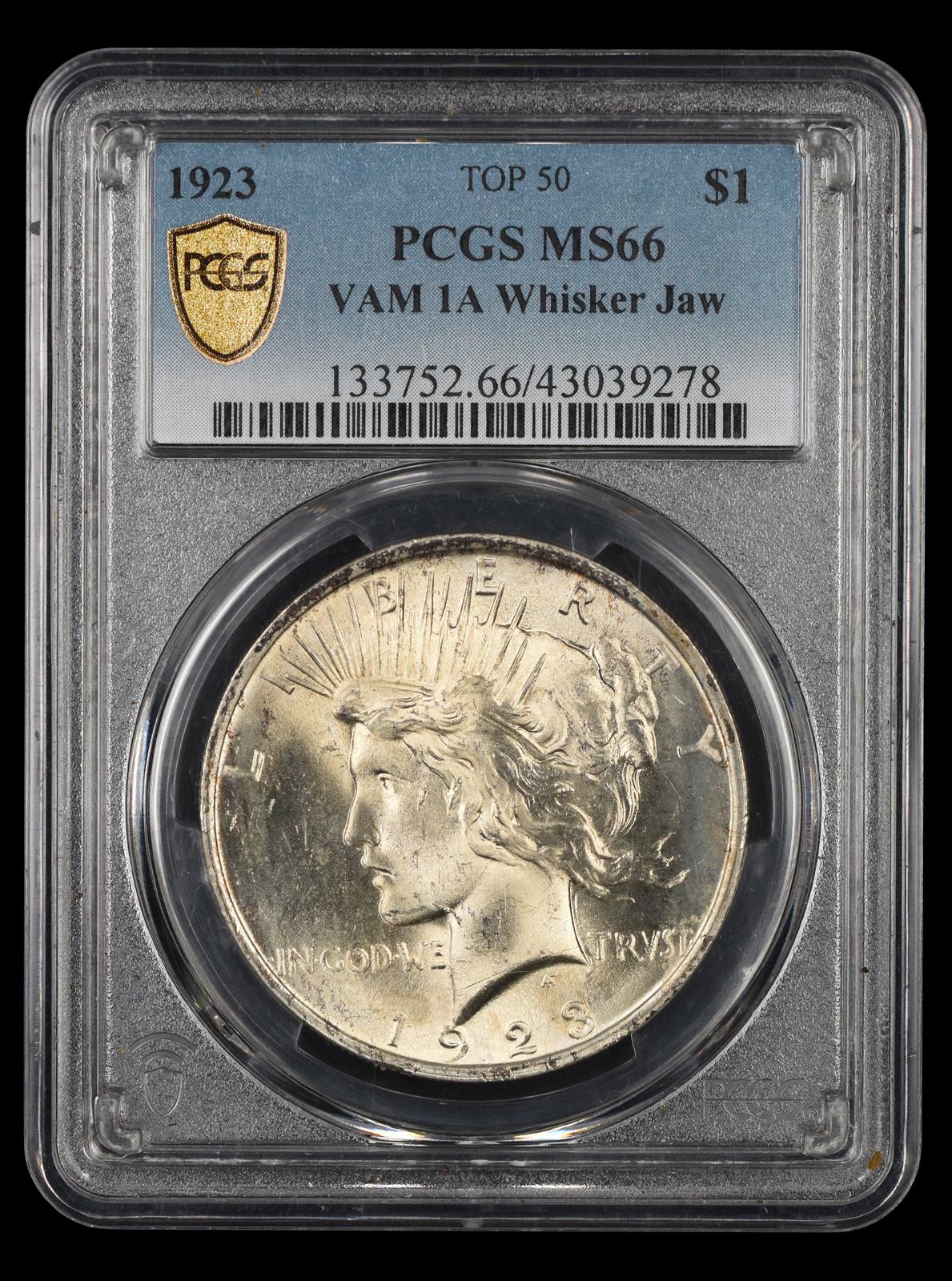 1923 $1 VAM1A Whisker Jaw PCGS MS66