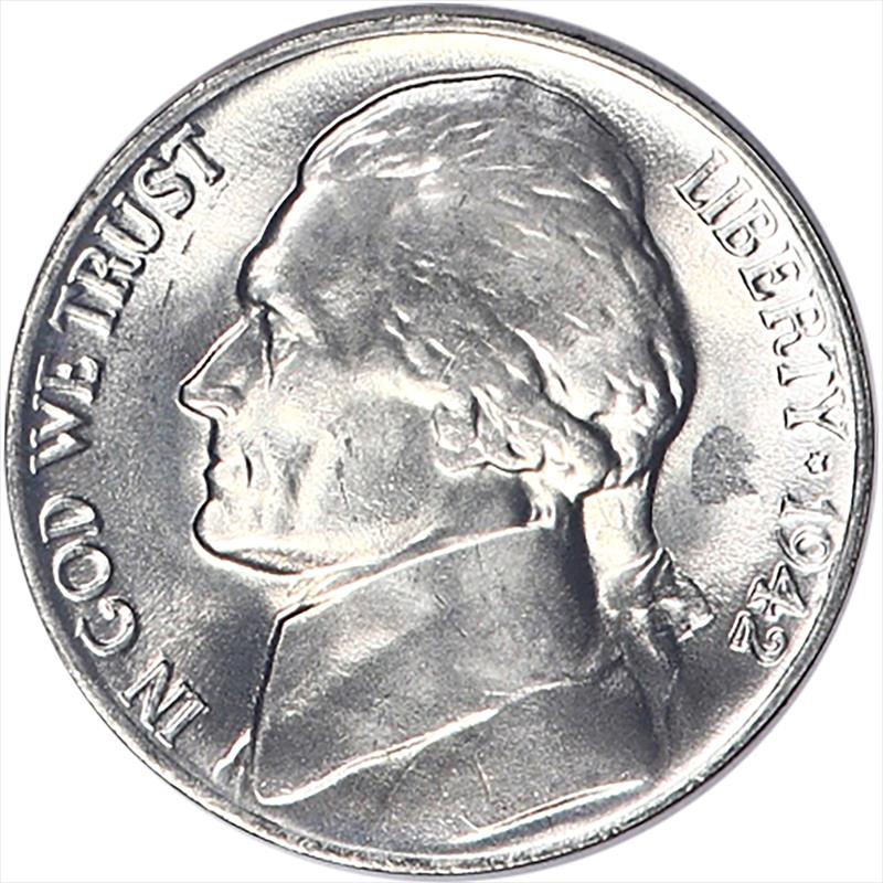 1942 Silver Jefferson War Nickel, 5c Choice Uncirculated - Lustrous