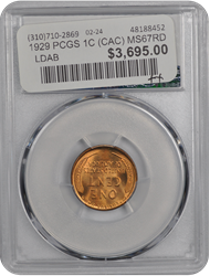 1929 PCGS 1C (CAC) MS67RD 