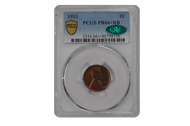 1913 1C Lincoln Cent - Type 1 Wheat Reverse PCGS RB 3312-4 (CAC) PR66+