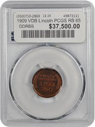 1909 VDB Lincoln PCGS RB 65