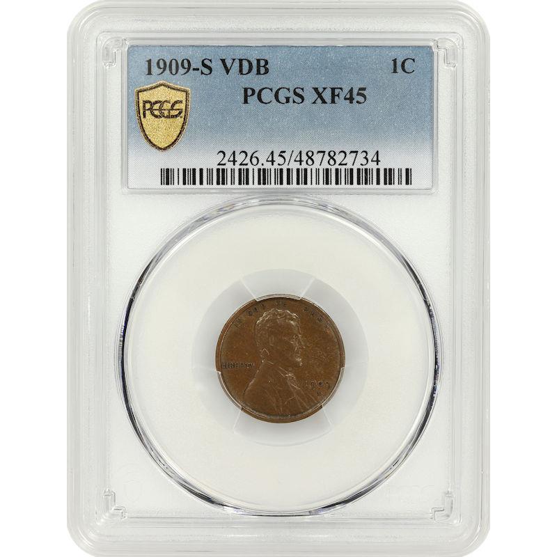 1909-S VDB Indian Head Cent 1C PCGS XF45 Gold Shield Certified