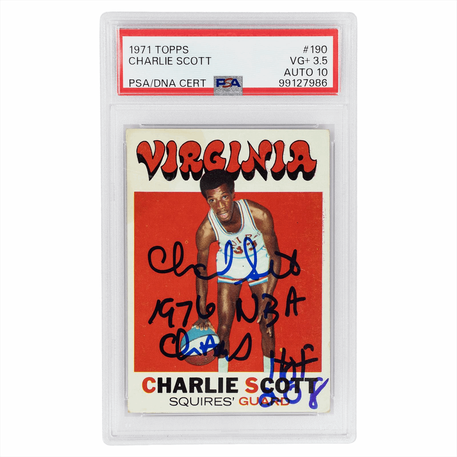 1971 Topps Charlie Scott #190 PSA VG+3.5 AUTO 10 Cert #99127986