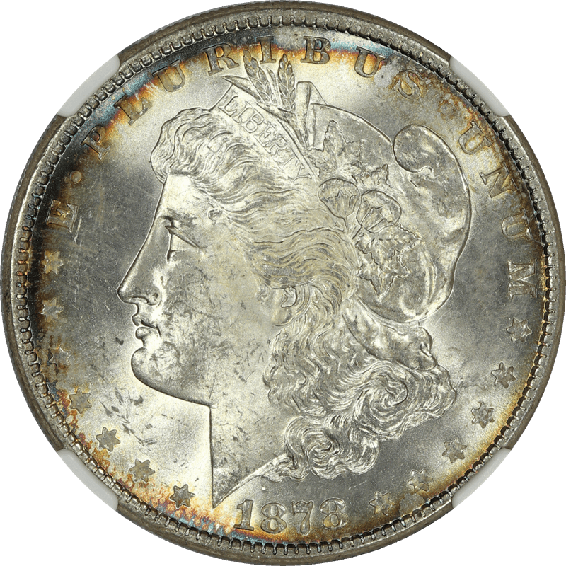 1878 8TF  Morgan Silver Dollar $1, NGC MS 64 CAC - Nice Rim Toning
