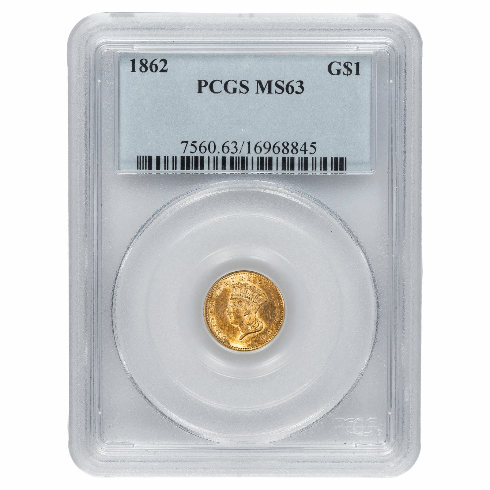 1862 Indian Princess Head Gold Dollar $1 PCGS MS 63 