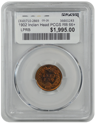 1902 Indian Head PCGS RB 66+