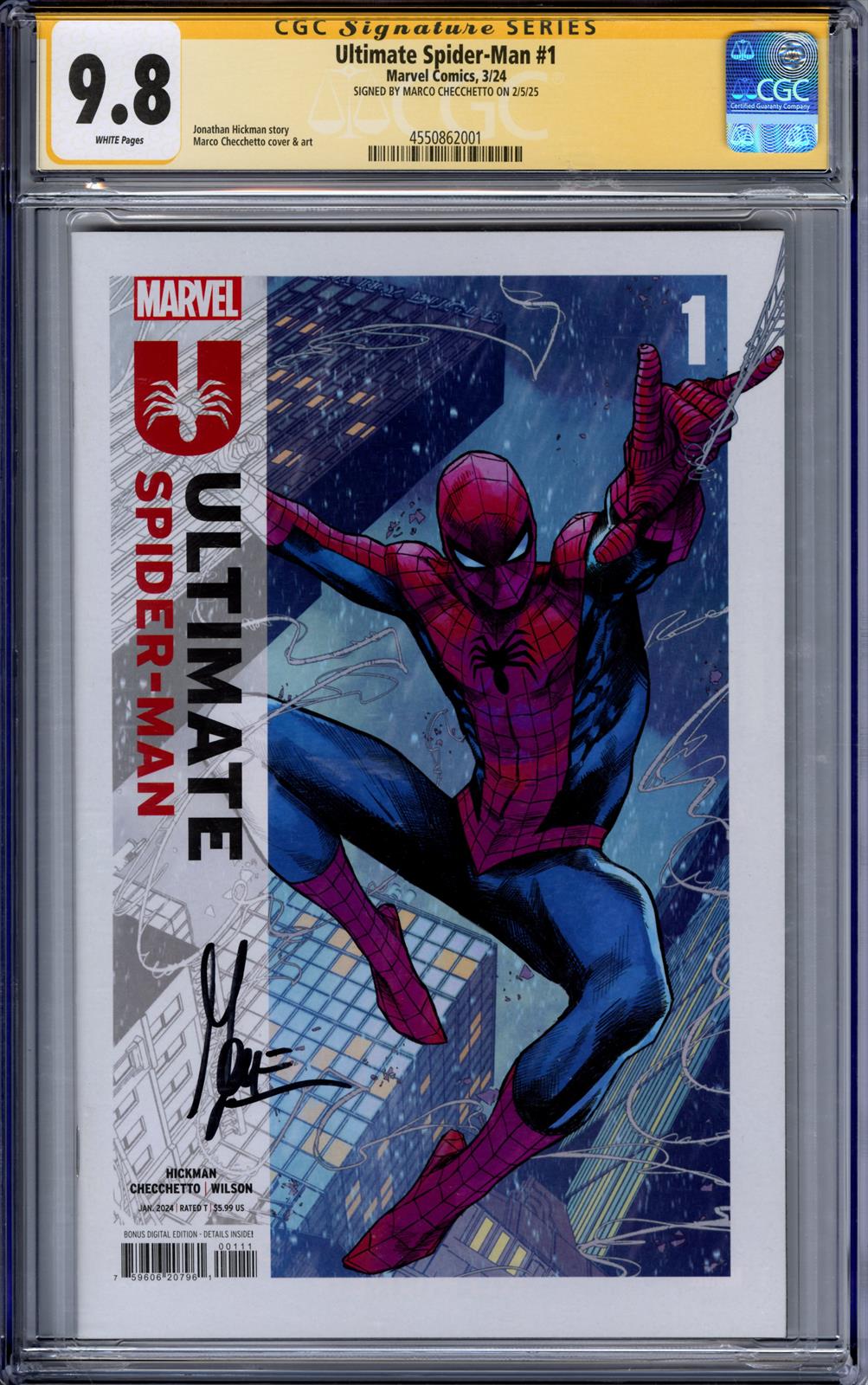 Ultimate Spider-Man #1 CGC Signature Series 9.8 (Marvel, 2024) Signed by Marco Checchetto 