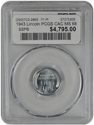 1943 Lincoln PCGS CAC MS 68