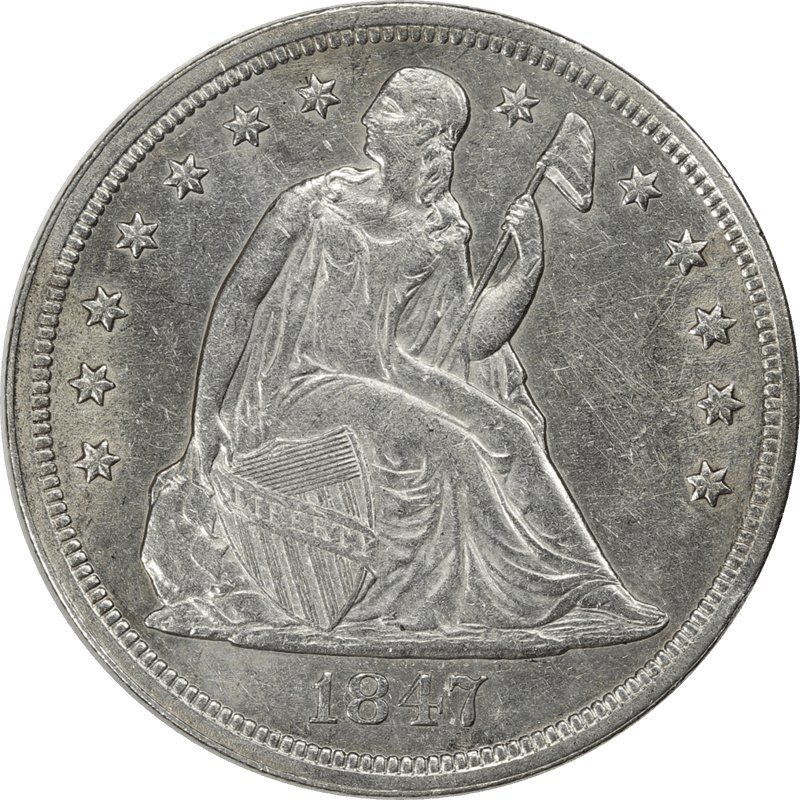 1847 Seated Liberty Dollar $1,  About Uncirculated