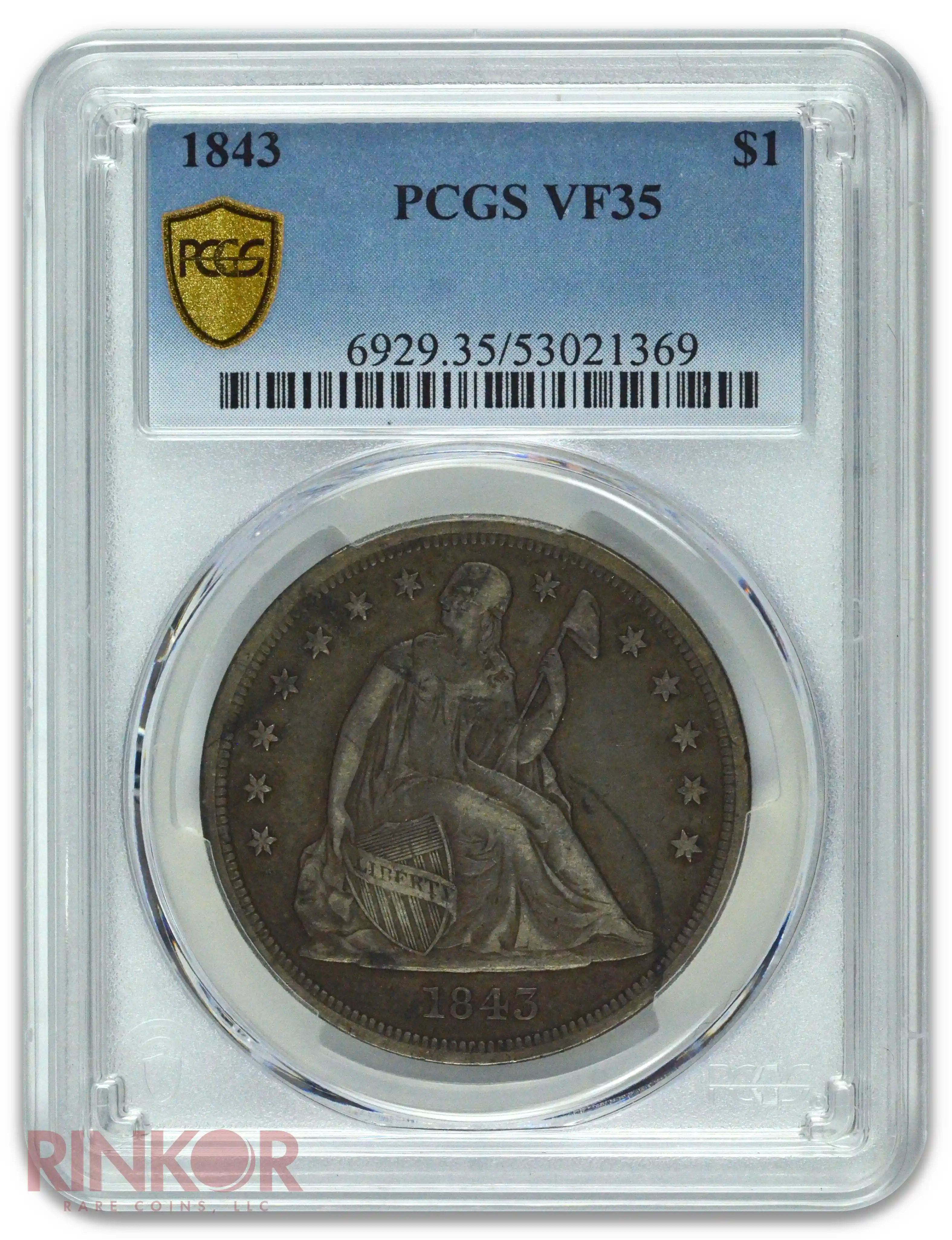 1843 $1 Seated Dollar PCGS VF-35