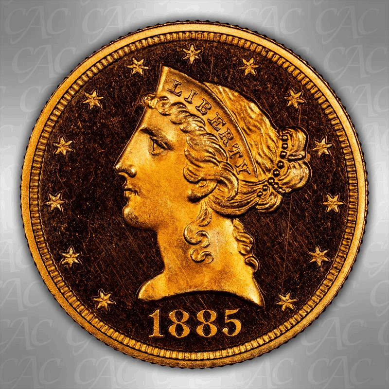 1885 $5 CACG PR 65 DCAM 