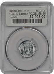 1943-S Lincoln PCGS MS 68