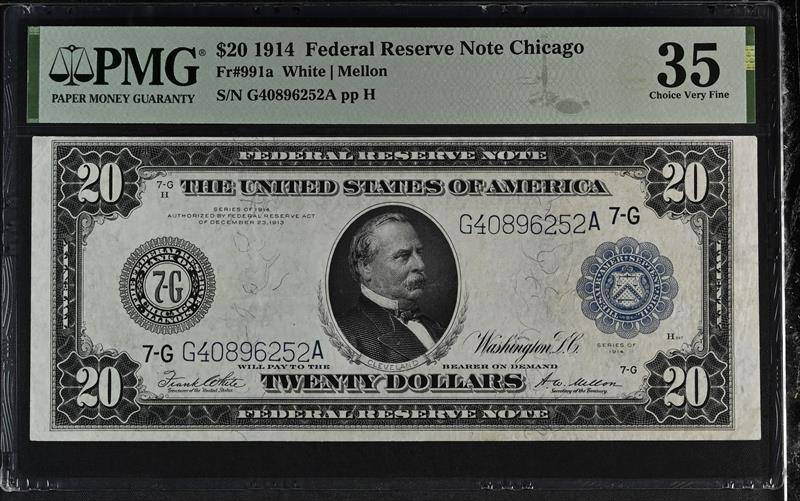 Fr. 991a 1914 $20 Federal Reserve Note Chicago PMG 35 