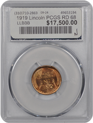 1919 Lincoln PCGS RD 68