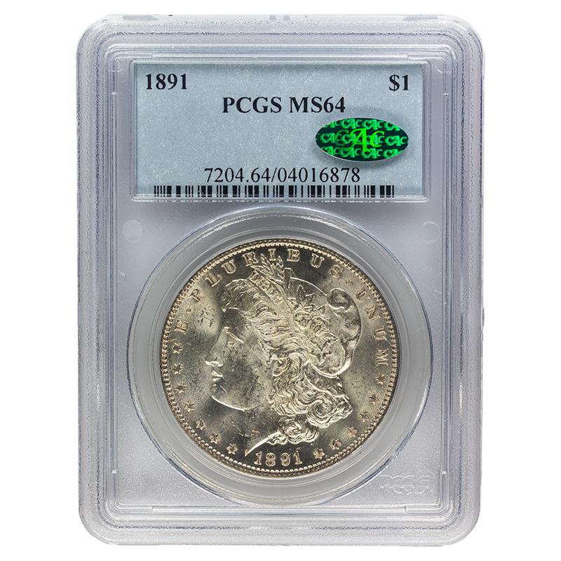 1891 Morgan Dollar, $1 PCGS  MS 64, CAC Certified