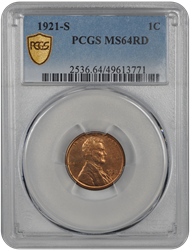 1921-S Lincoln PCGS RD 64