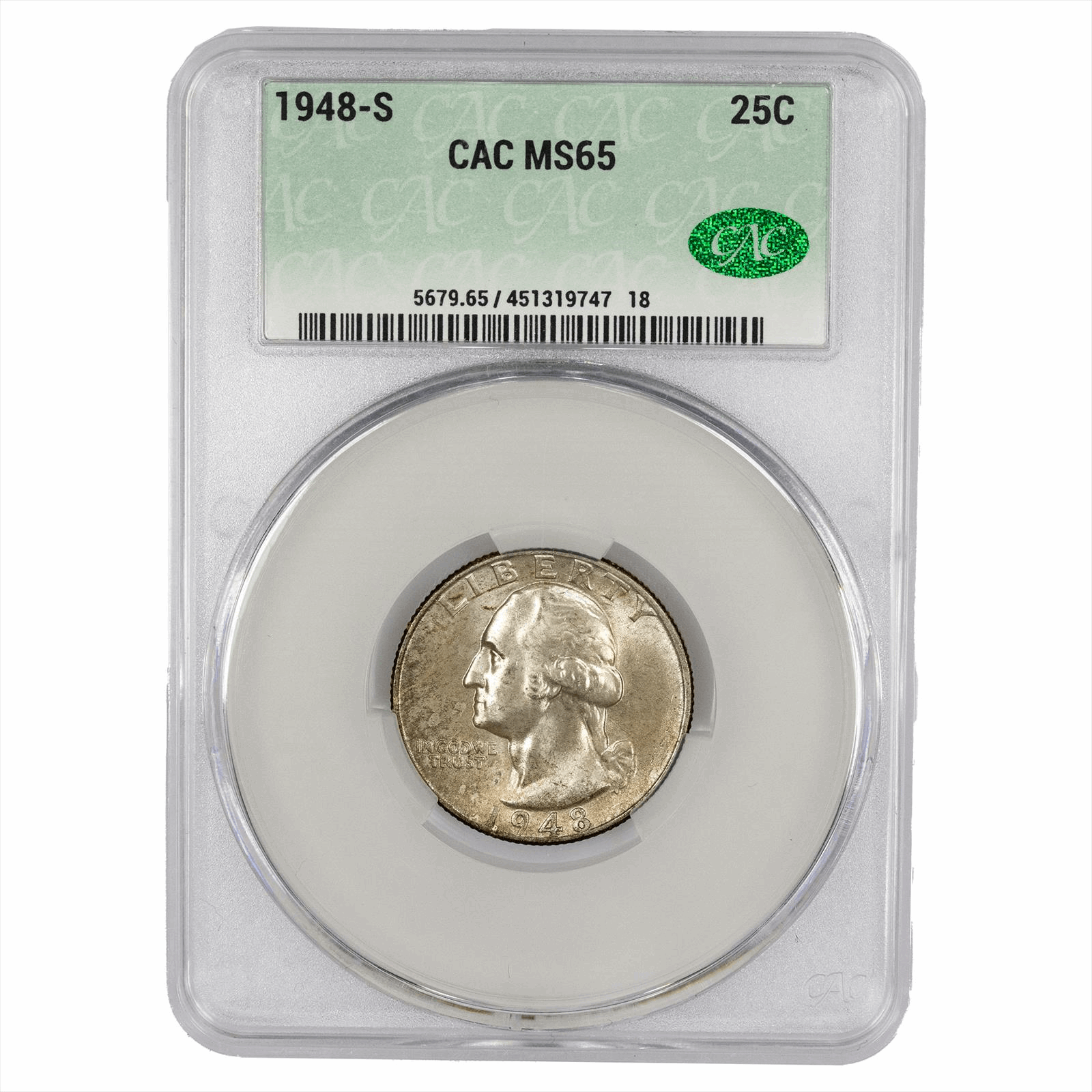 1948-S Washington Quarter 25C CACG MS 65 CAC