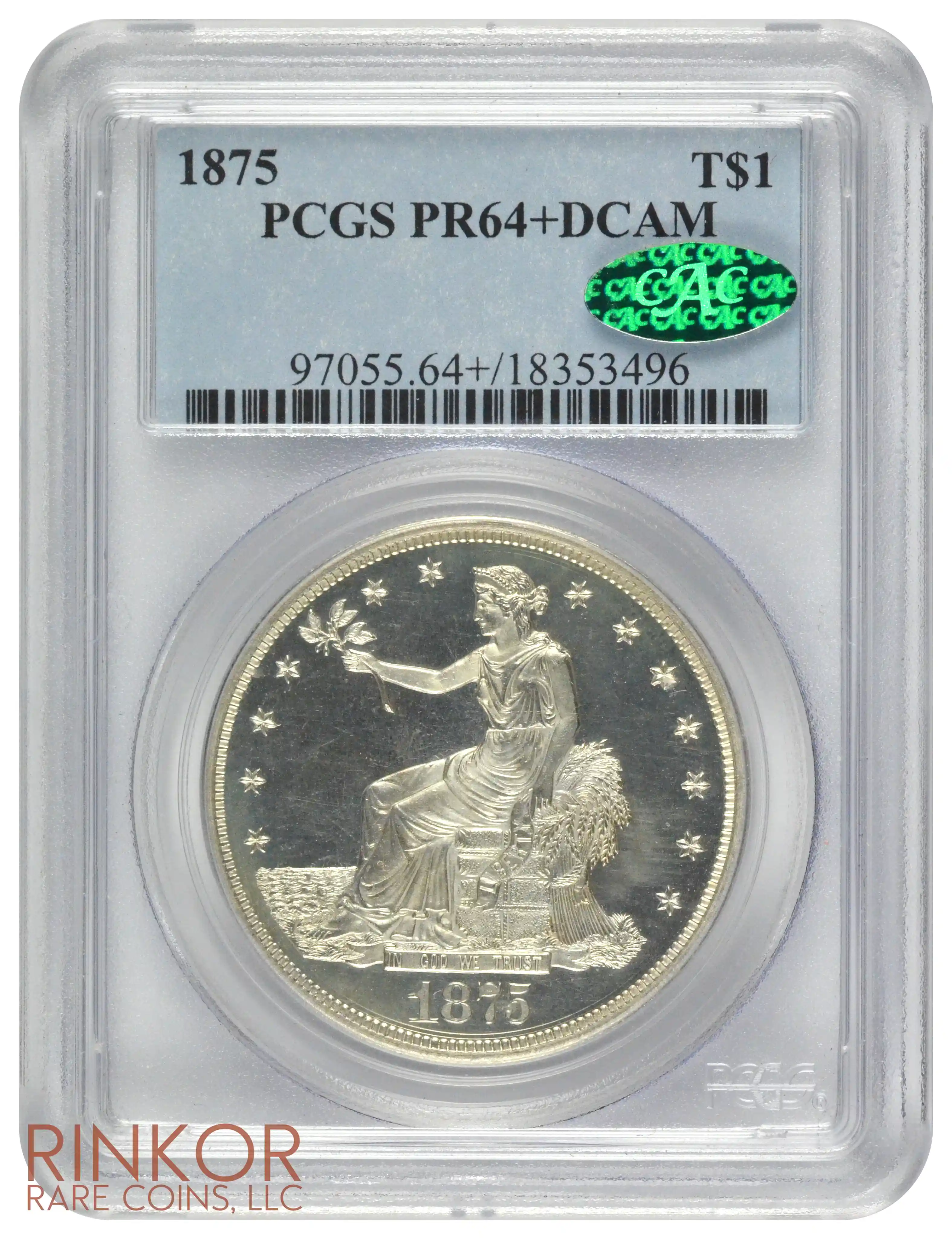 1875 Trade PCGS PR 64+ DCAM CAC