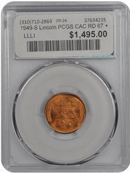 1949-S Lincoln PCGS CAC RD 67 +