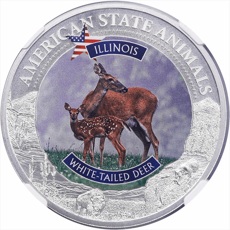 2022 Cook Island S$5 Illinois White-Tailed Deer NGC MS 70 - Nice Lustrous White Coin