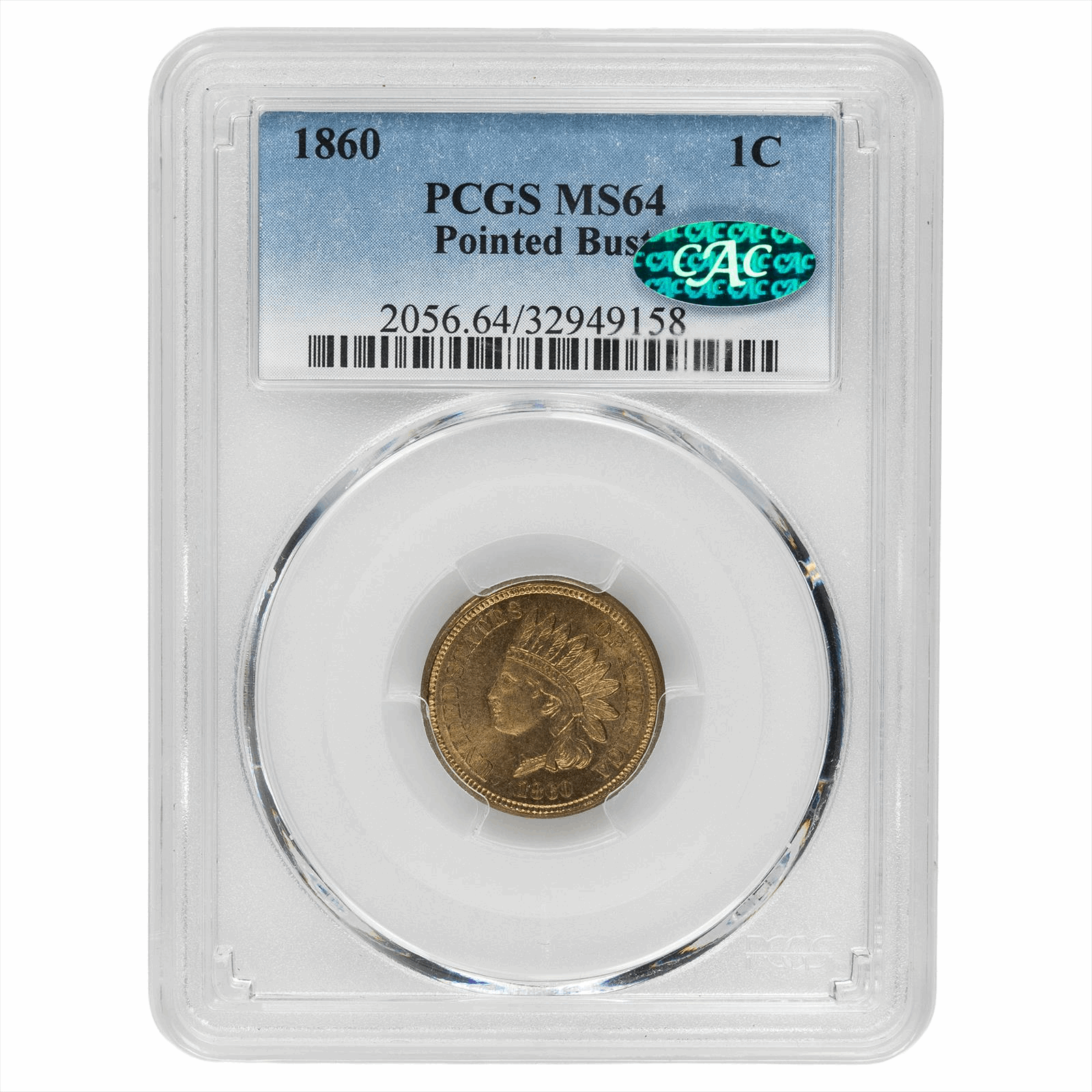 1860 Indian Head Cent 1C Pointed Bust PCGS MS 64 CAC