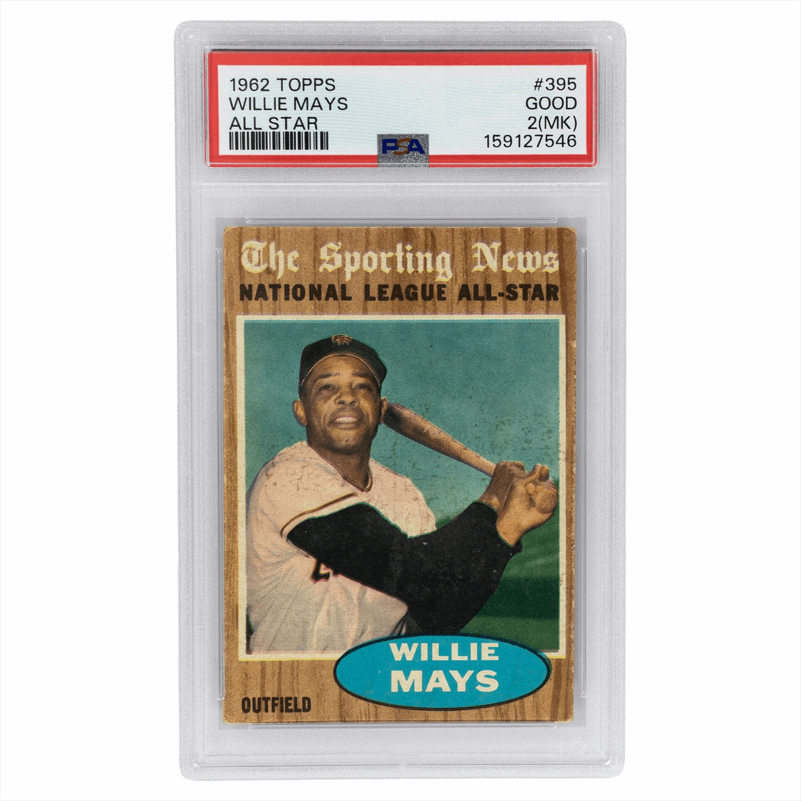 1962 Topps Willie Mays All Star #395 PSA GOOD 2 (MK) Cert #159127546