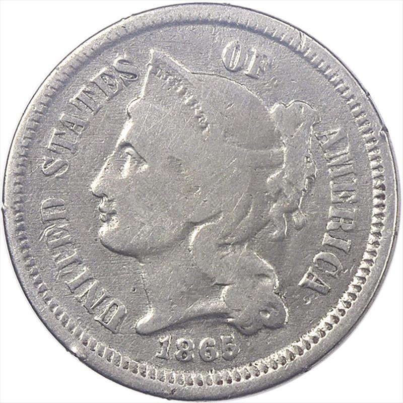 Love Token on 1865 Three Cent Nickel - 3CN KFD Initials