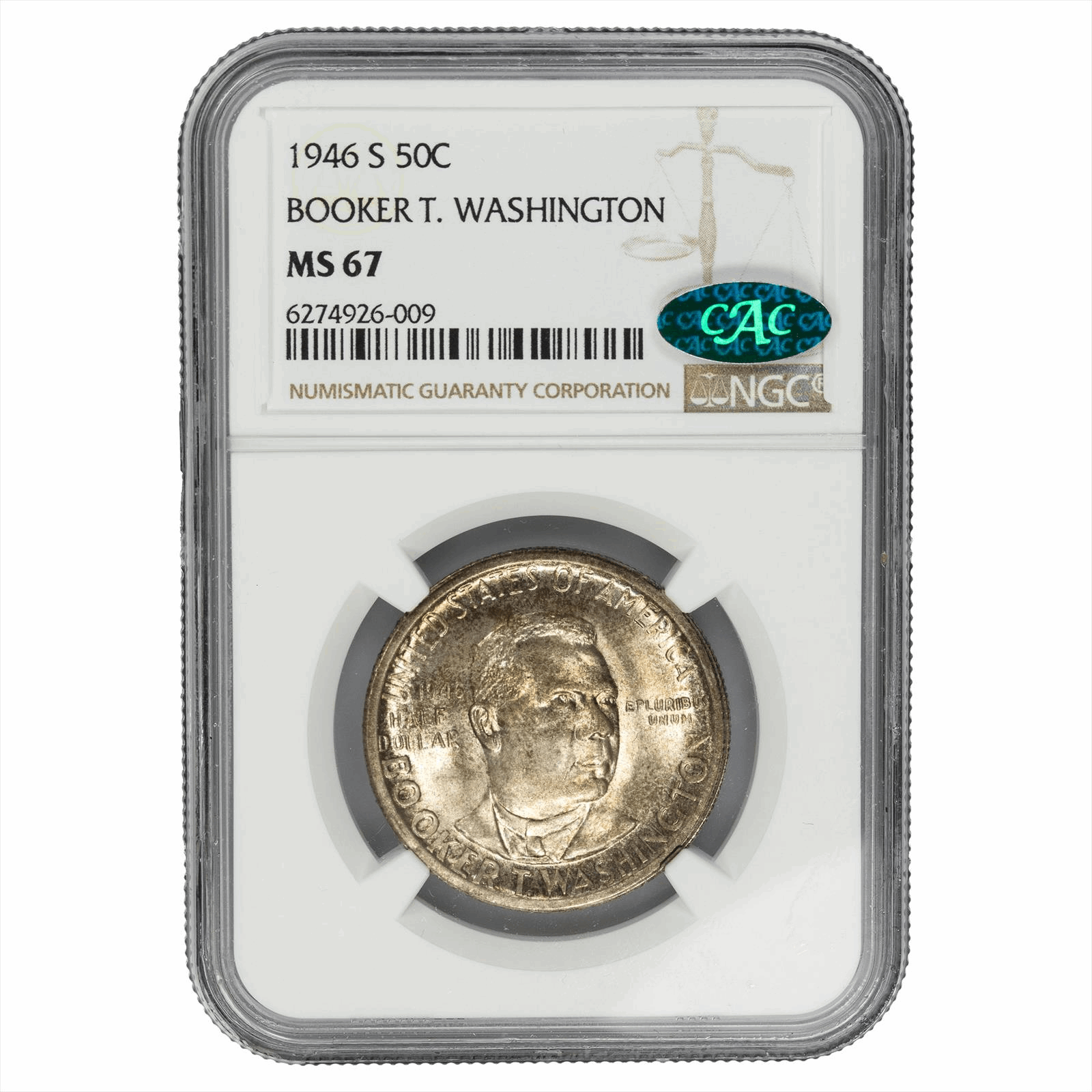 1946-S Booker T. Washington Commemorative Half Dollar 50C NGC MS 67 CAC