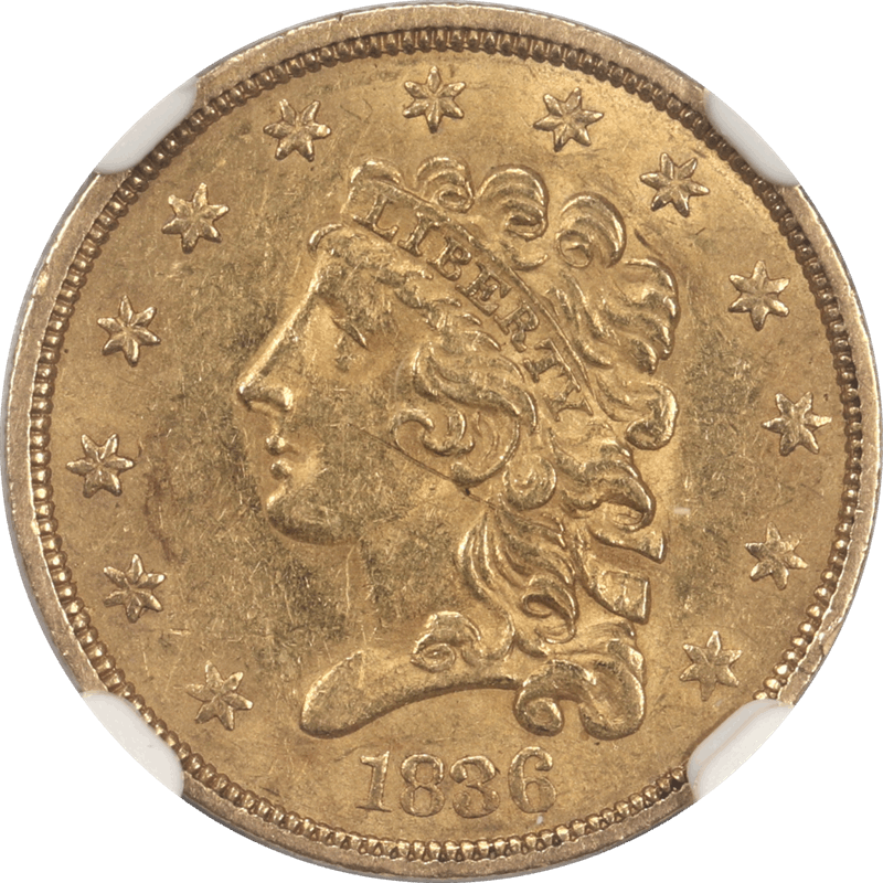 1836 Block 8 Classic Head $5 Gold Half Eagle, NGC MS 60+ Nice Original Coin