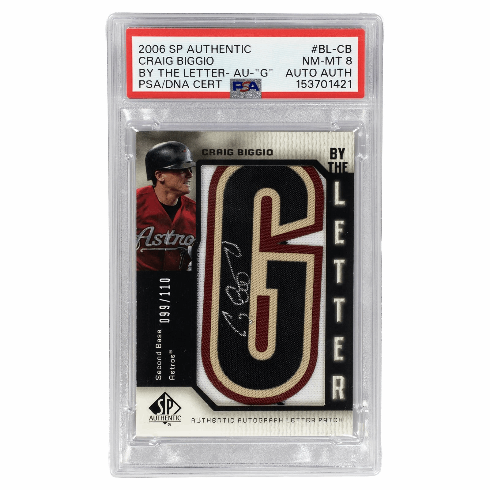 2006 SP Authentic Craig Biggio by the Letter AU-G Autograph #BL-CB PSA NM-MT 8 Cert #153701421