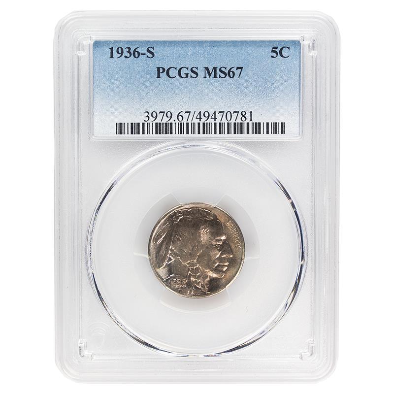 1936-S Buffalo Nickel, 5C PCGS MS 67 - Original Color