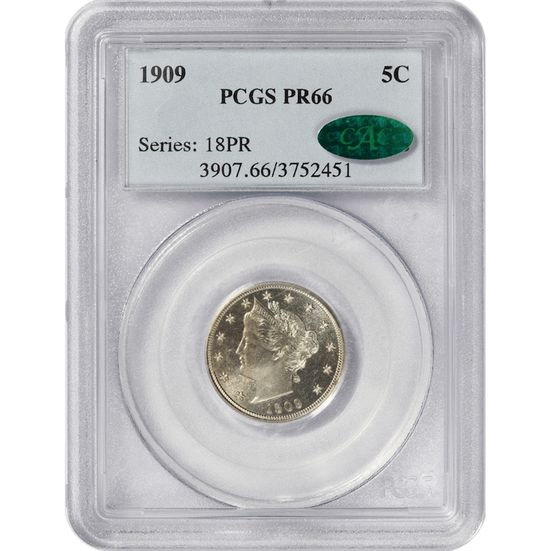 1909 Liberty or V-Nickel 5c, PCGS  PR-66 CAC - Lovely Coin 