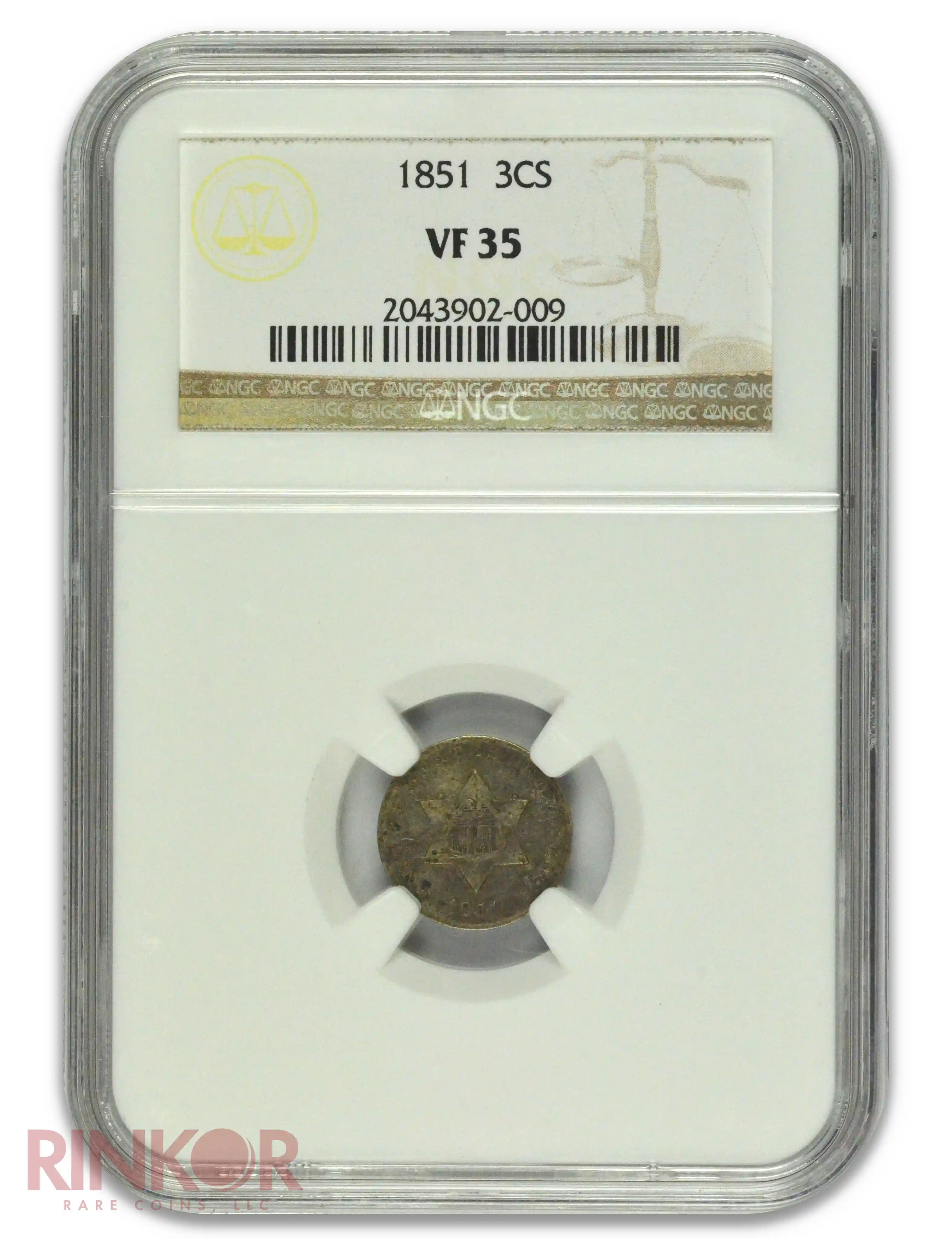 1851 Silver 3 Cent Nickel NGC VF-35