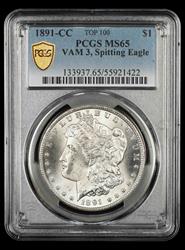 1891-CC VAM 3 Spitting Eagle $1 PCGS MS65