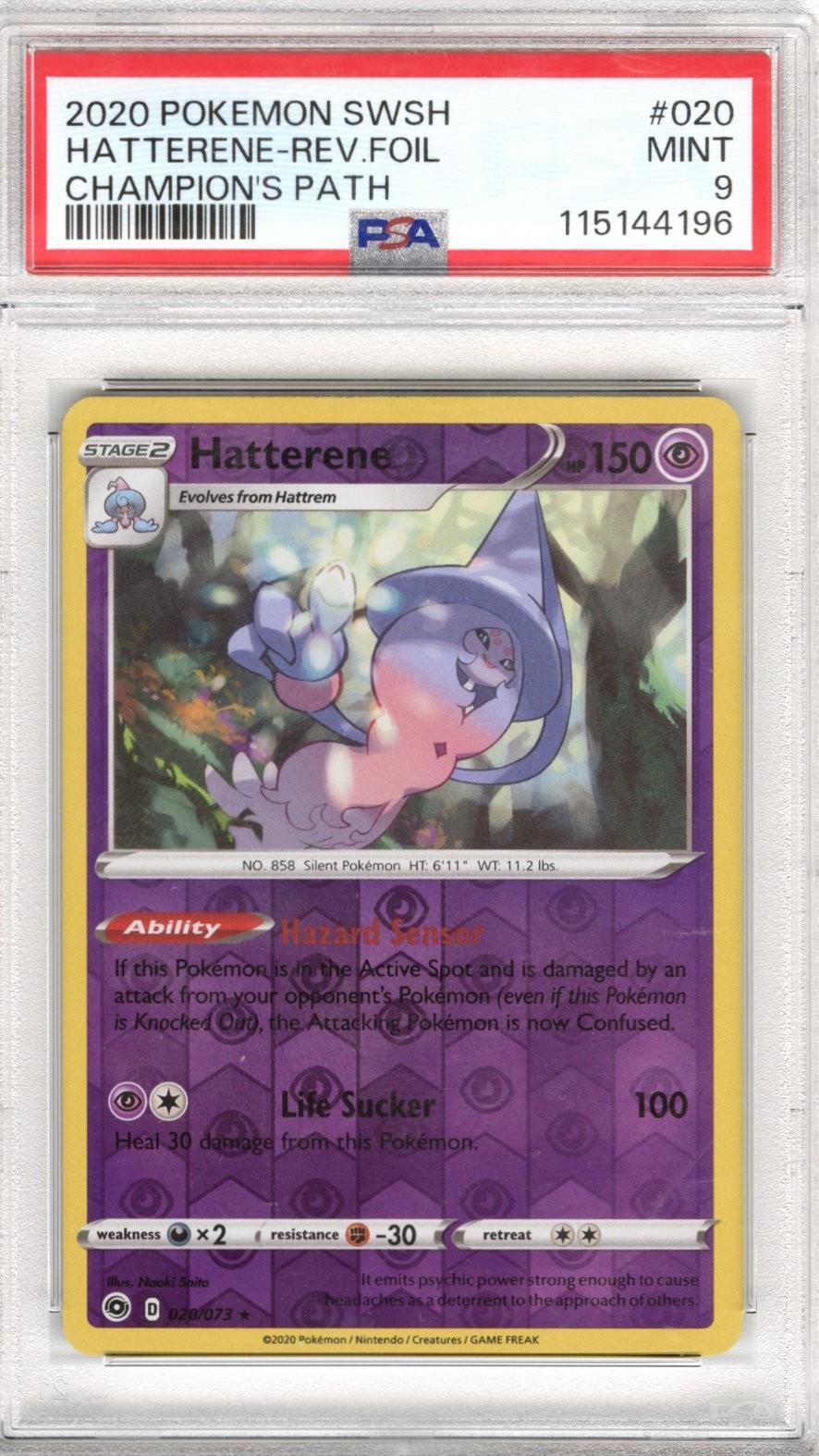 2020 Pokemon SWSH Champions Path Hatterene - Rev Foil #020 PSA MINT 9 