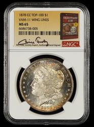 1878 CC $1 VAM-11 Wing Lines Top 100 Bill Fivaz Signature Label NGC MS 65