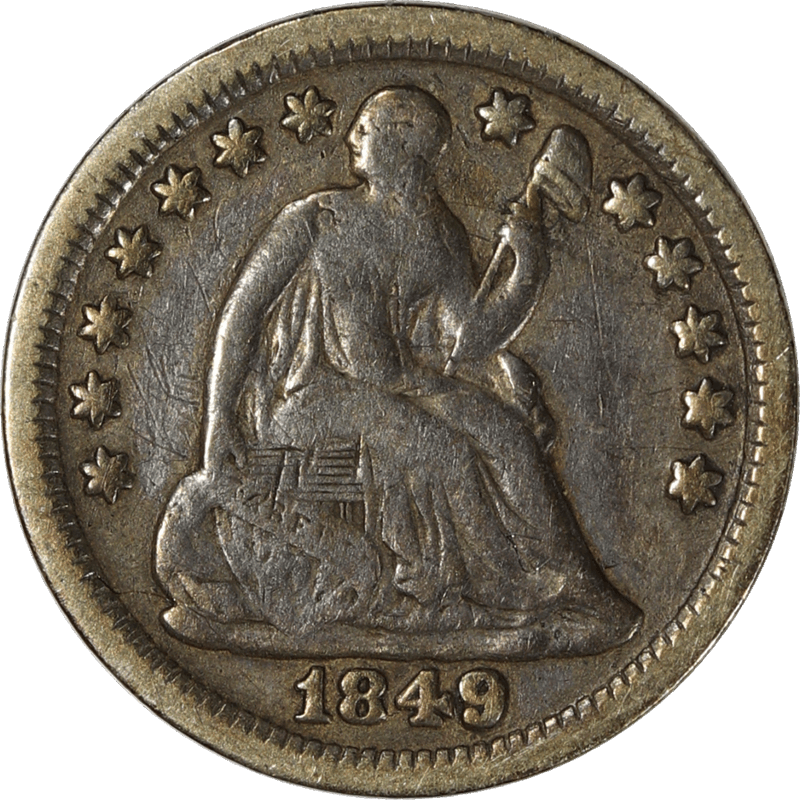 1849 Liberty Seated Half Dime 1/2 10c, Circulated, Very Good